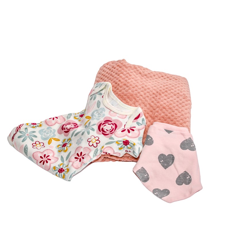 Super Soft Waffle Baby Blanket, Bodysuit and Bandana Bib set. Personalised By Karen