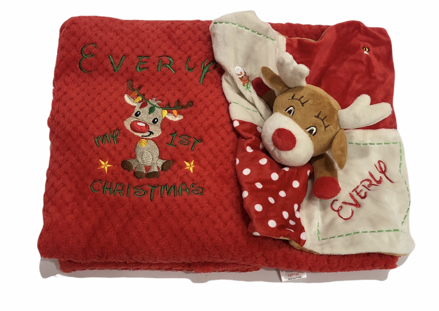 Personalised Super Soft Christmas Waffle Reindeer Baby Blanket and